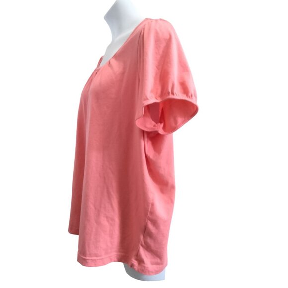 Basic Editions Plus-Size Top 2X Coral Pink Scoop Neck Short Sleeve - Picture 5 of 9